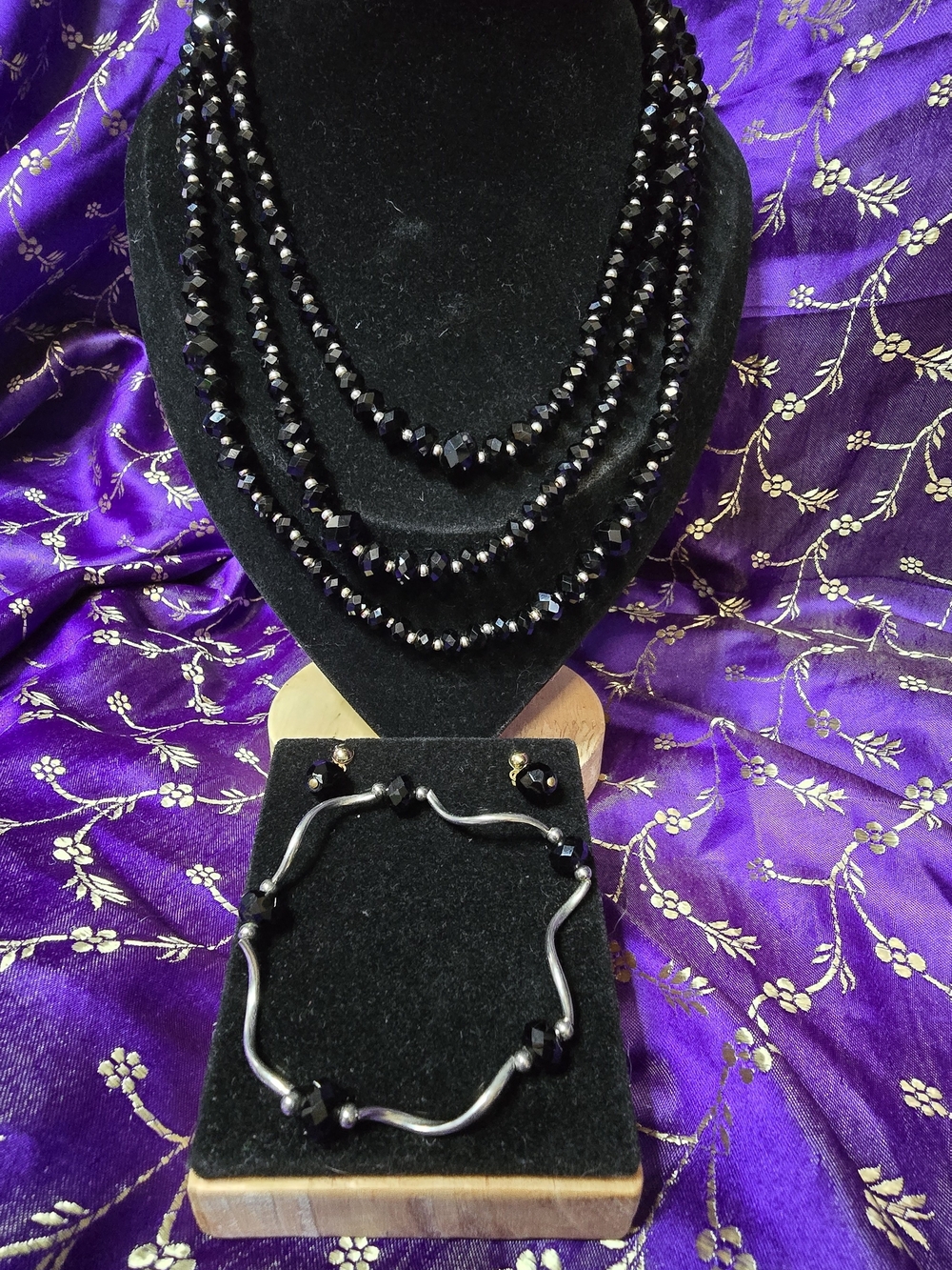 White House Black Market 54" Black Faceted Glass Bead Necklace